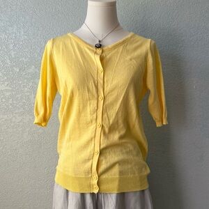 Yellow Short Sleeve Button Cardigan Soft Girl Preppy Knit Sweater Top M